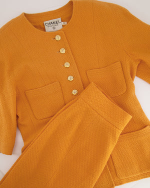 Chanel Orange Vintage Jacket and Skirt Set with Gold CC Buttons Size FR 42 (UK 14)