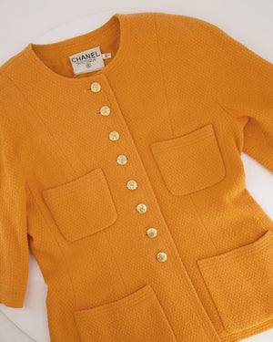 Chanel Orange Vintage Jacket and Skirt Set with Gold CC Buttons Size FR 42 (UK 14)
