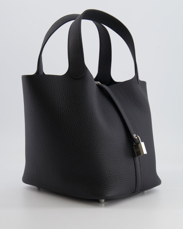 Hermes Picotin Lock 22cm in Black Clemence Leather with Palladium Hardware