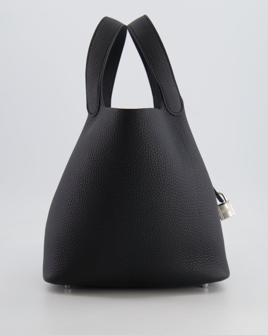Hermes Picotin Lock 22cm in Black Clemence Leather with Palladium Hardware