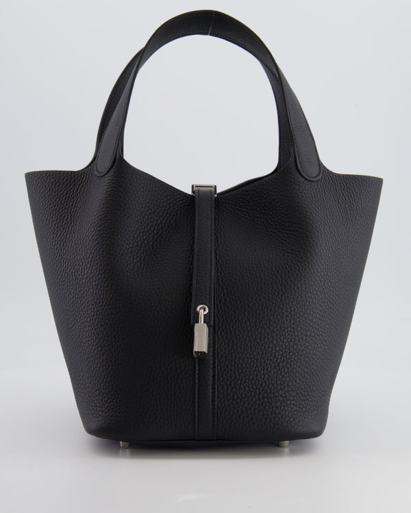 Hermes Picotin Lock 22cm in Black Clemence Leather with Palladium Hardware