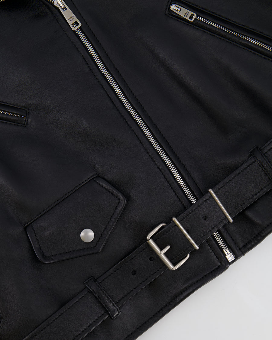 Prada Black Lambskin Leather Jacket with Logo Size IT 36 (UK 4) RRP £4,200