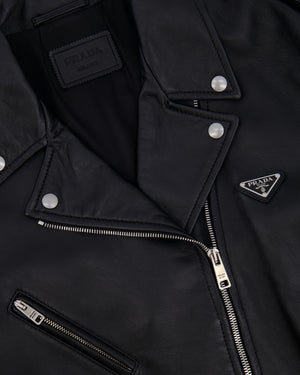 Prada Black Lambskin Leather Jacket with Logo Size IT 36 (UK 4) RRP £4,200