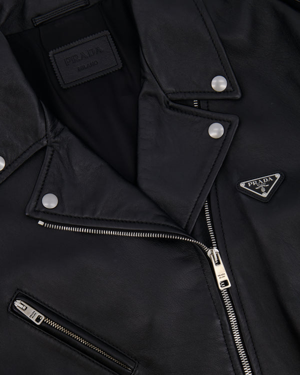 Prada Black Lambskin Leather Jacket with Logo Size IT 36 (UK 4) RRP £4,200