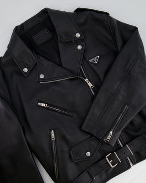 Prada Black Lambskin Leather Jacket with Logo Size IT 36 (UK 4) RRP £4,200