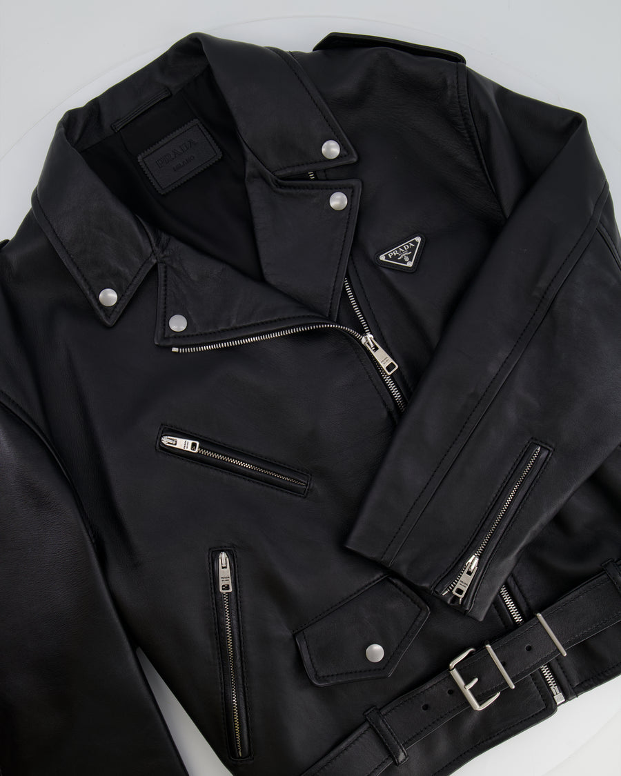 Prada Black Lambskin Leather Jacket with Logo Size IT 36 (UK 4) RRP £4,200