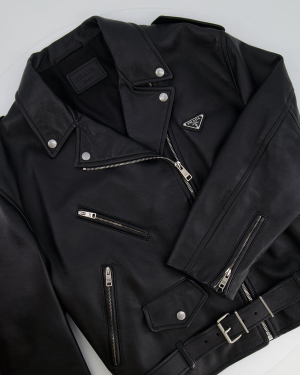 Prada Black Lambskin Leather Jacket with Logo Size IT 36 (UK 4) RRP £4,200