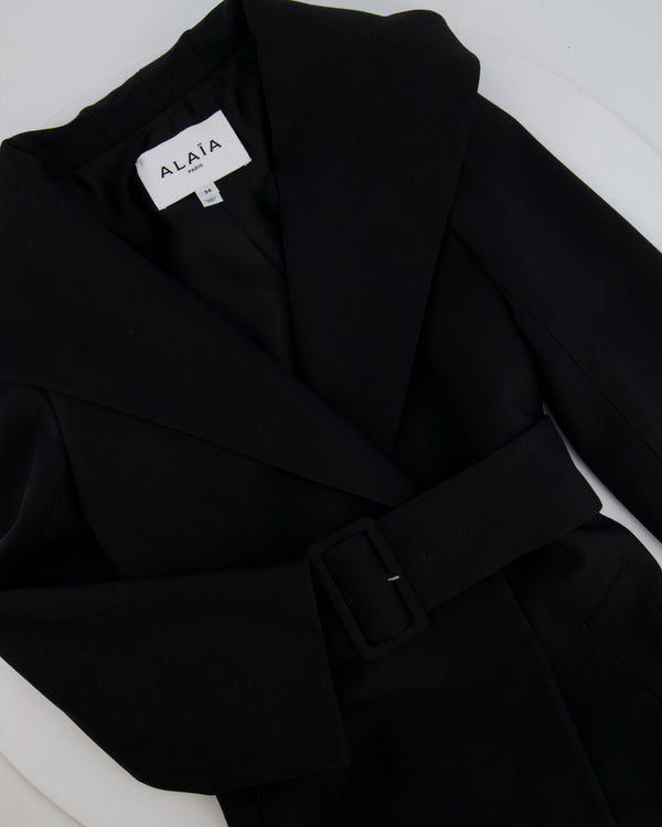 Alaïa Black Belted Double Breasted Coat with Hood Detail Size FR 34 (UK 6) RRP £3,500
