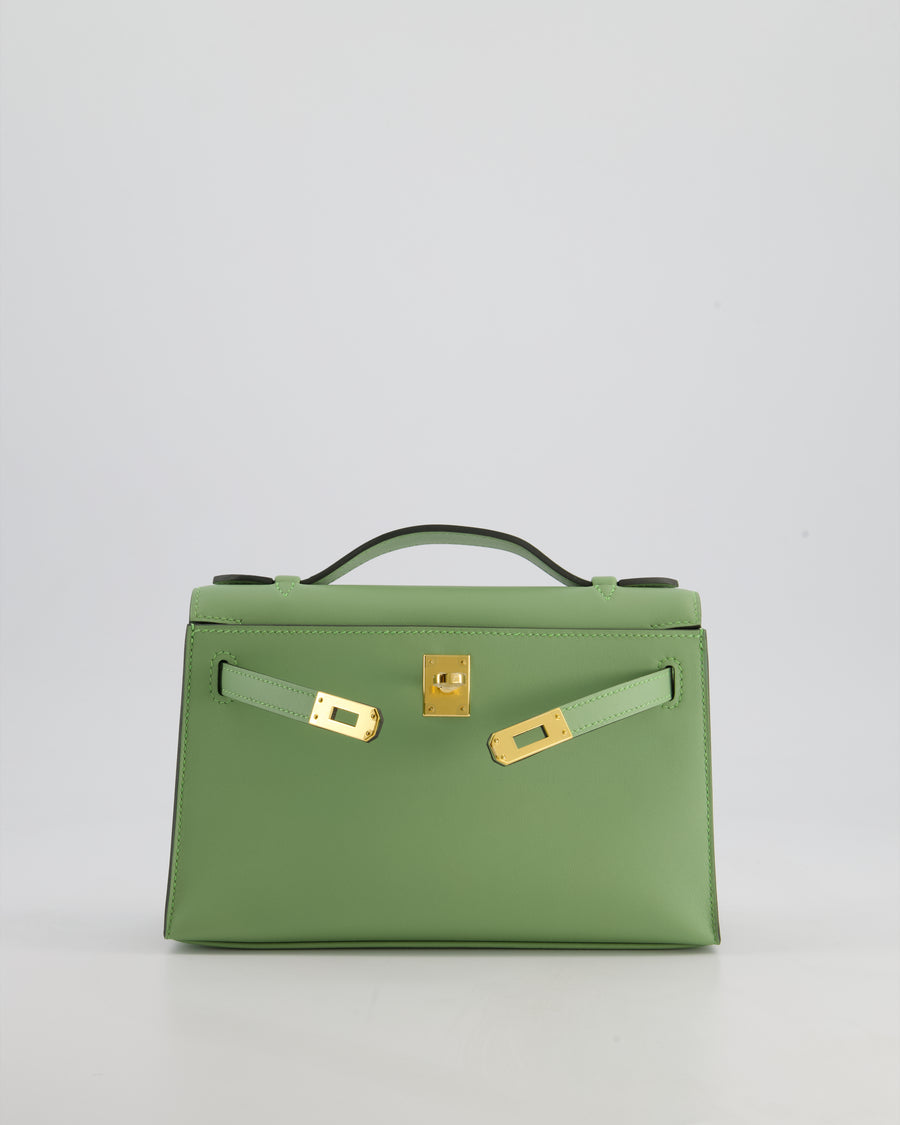 *HOT COLOUR* Hermès Mini Kelly Pochette Bag in Vert Criquet Swift Leather with Gold Hardware