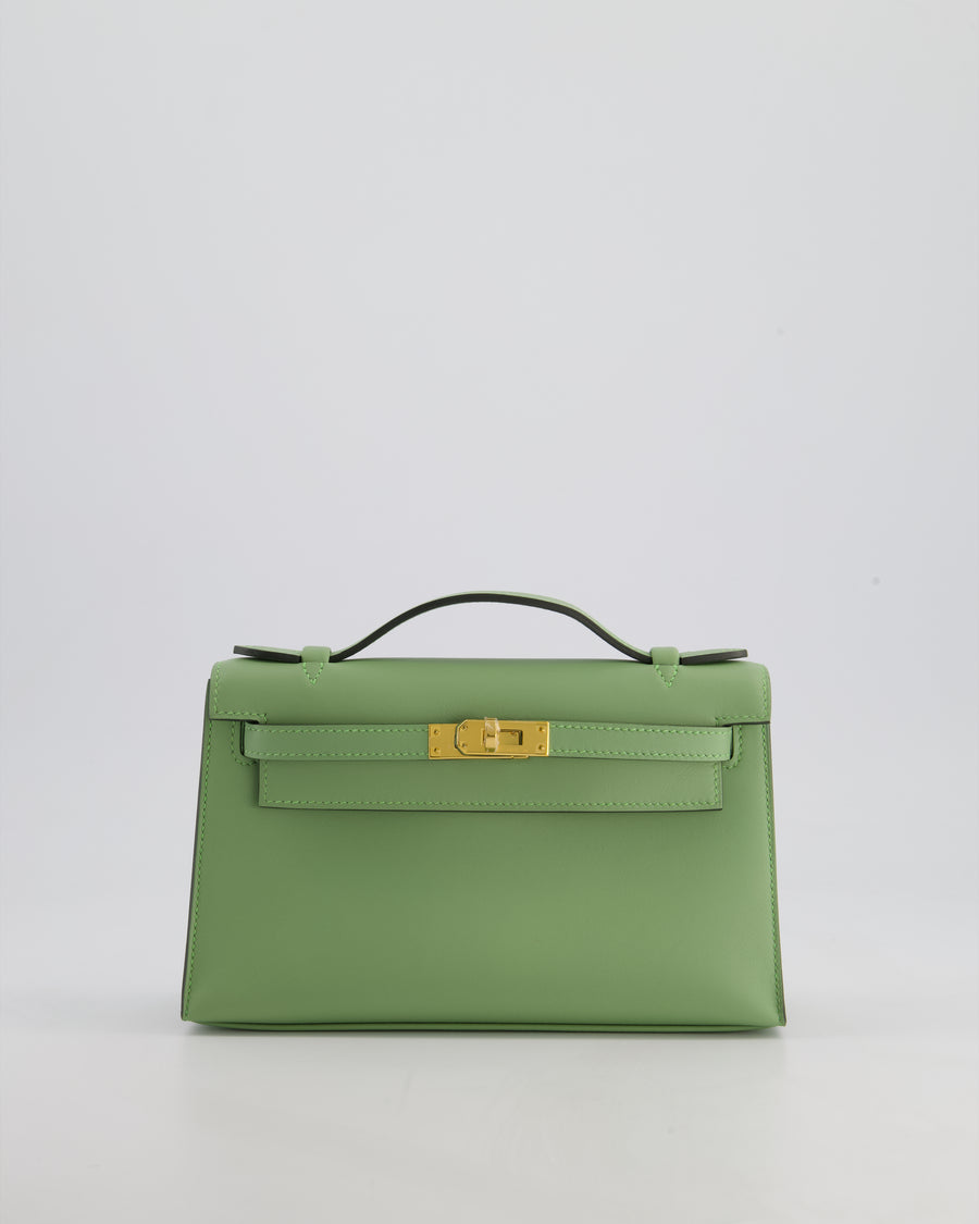 *HOT COLOUR* Hermès Mini Kelly Pochette Bag in Vert Criquet Swift Leather with Gold Hardware