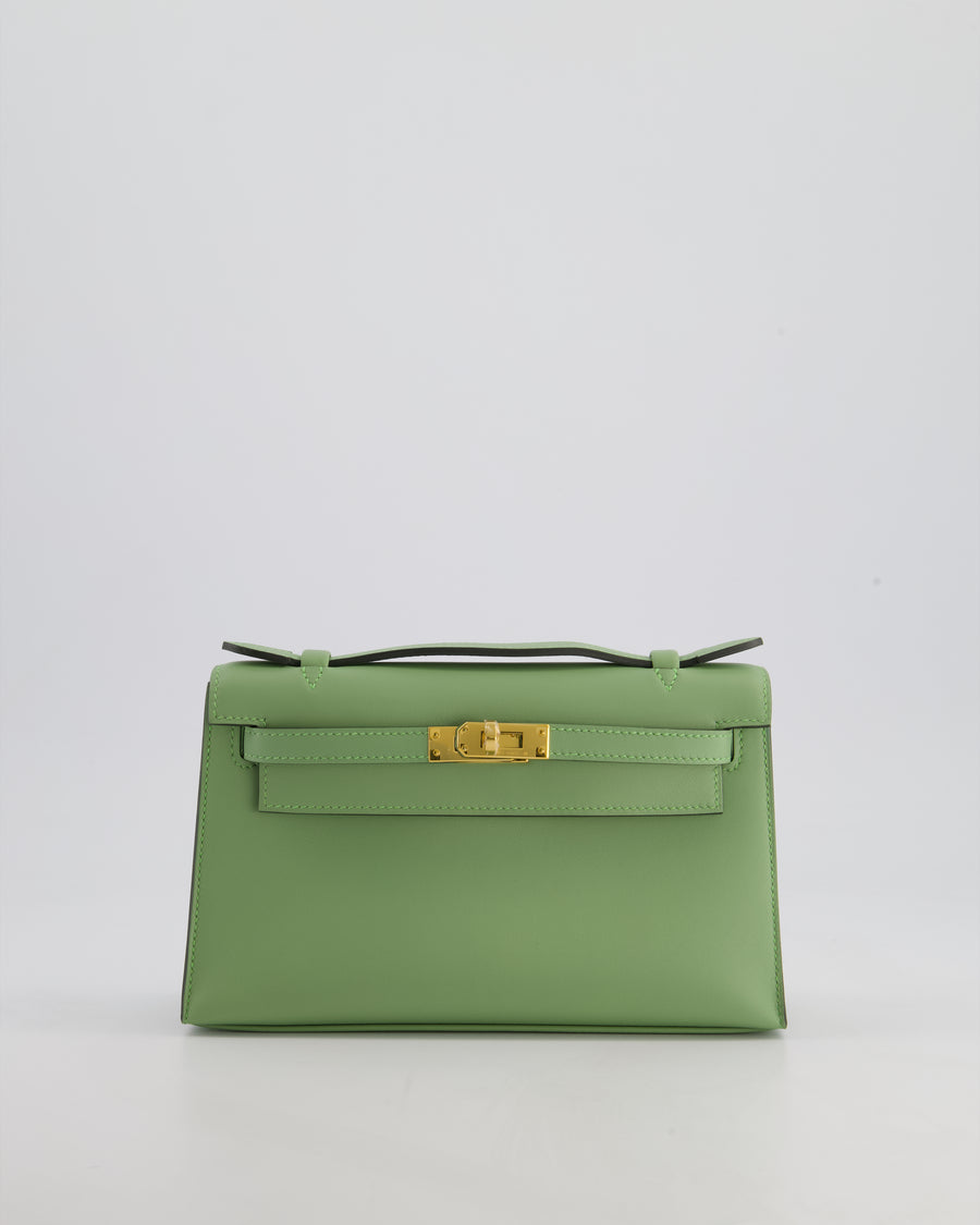*HOT COLOUR* Hermès Mini Kelly Pochette Bag in Vert Criquet Swift Leather with Gold Hardware