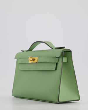 *HOT COLOUR* Hermès Mini Kelly Pochette Bag in Vert Criquet Swift Leather with Gold Hardware
