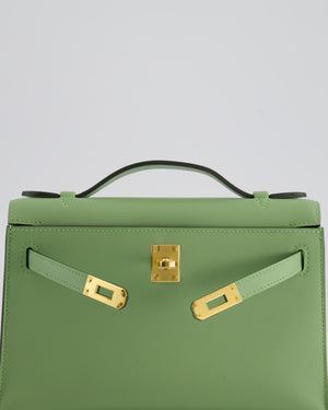 *HOT COLOUR* Hermès Mini Kelly Pochette Bag in Vert Criquet Swift Leather with Gold Hardware