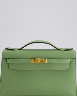 *HOT COLOUR* Hermès Mini Kelly Pochette Bag in Vert Criquet Swift Leather with Gold Hardware