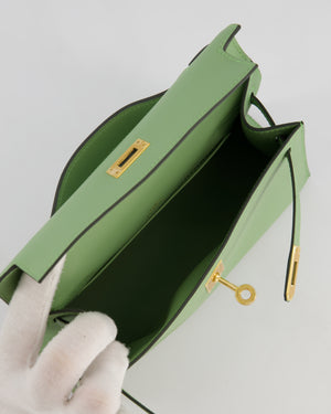 *HOT COLOUR* Hermès Mini Kelly Pochette Bag in Vert Criquet Swift Leather with Gold Hardware