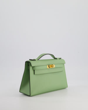 *HOT COLOUR* Hermès Mini Kelly Pochette Bag in Vert Criquet Swift Leather with Gold Hardware