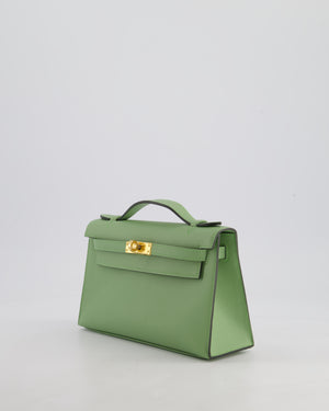 *HOT COLOUR* Hermès Mini Kelly Pochette Bag in Vert Criquet Swift Leather with Gold Hardware