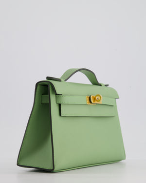 *HOT COLOUR* Hermès Mini Kelly Pochette Bag in Vert Criquet Swift Leather with Gold Hardware