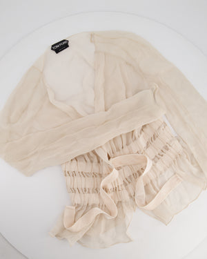 Tom Ford Beige Long Sleeve Silk Cardigan with Ruched Waist Detail Size IT 36 (UK 4)