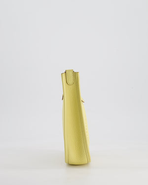 *FIRE PRICE* Hermès Mini Evelyne Bag in Jaune Poussin Clemence Leather with Palladium Hardware & Blanc Wool Strap