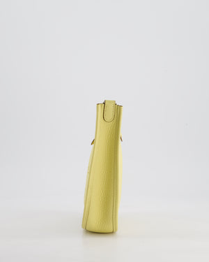 *FIRE PRICE* Hermès Mini Evelyne Bag in Jaune Poussin Clemence Leather with Palladium Hardware & Blanc Wool Strap