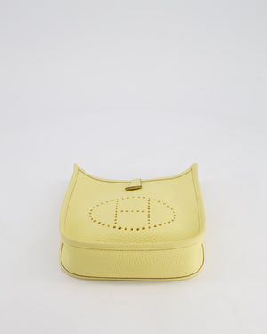 *FIRE PRICE* Hermès Mini Evelyne Bag in Jaune Poussin Clemence Leather with Palladium Hardware & Blanc Wool Strap