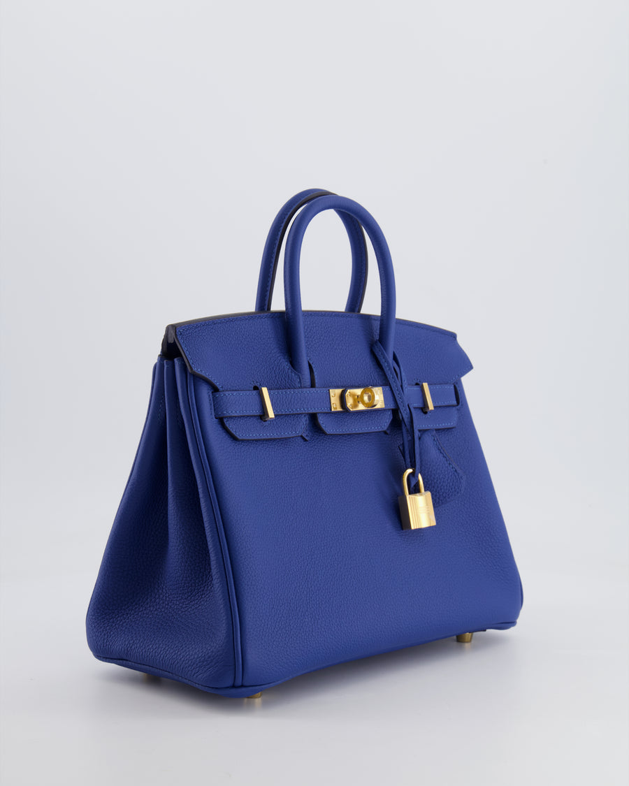*FIRE PRICE* Hermès Birkin 25 Retourne Bag in Bleu France Togo Leather with Gold Hardware