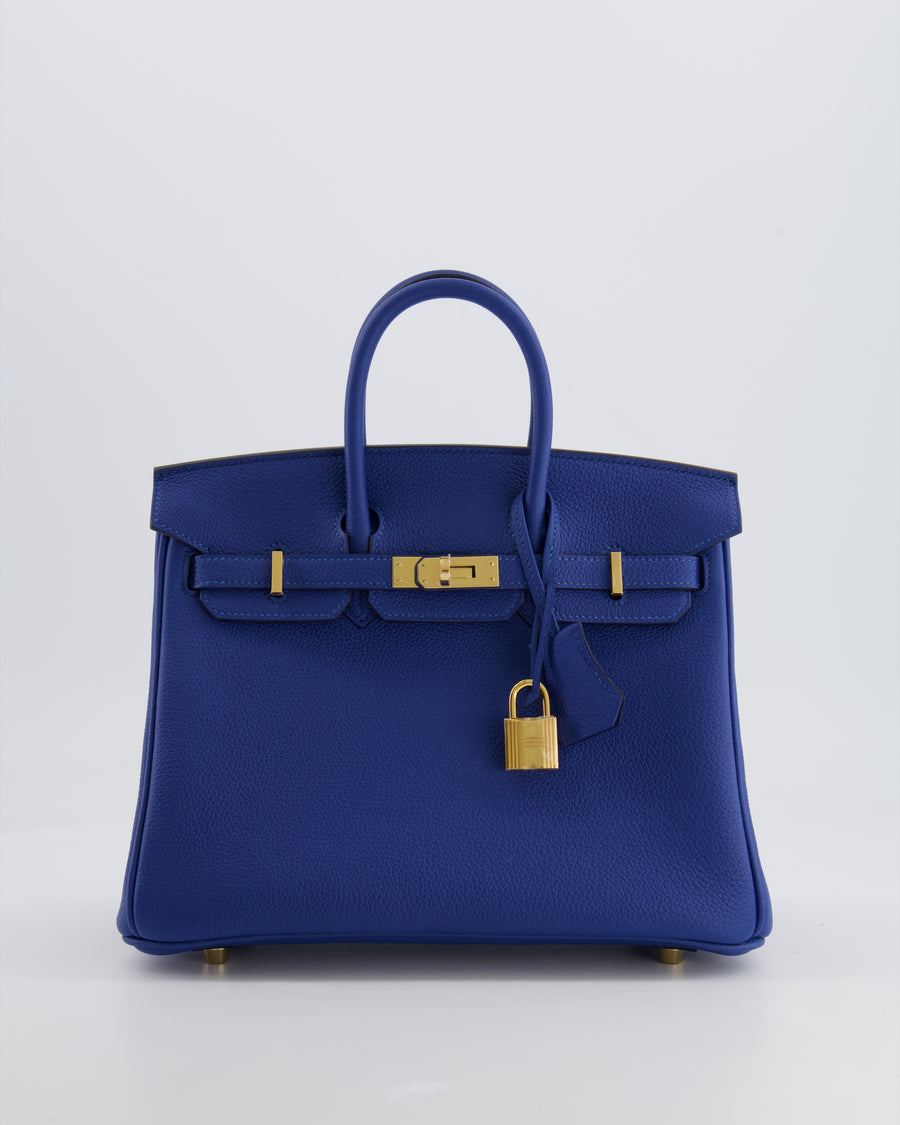 *FIRE PRICE* Hermès Birkin 25 Retourne Bag in Bleu France Togo Leather with Gold Hardware