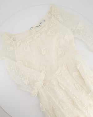 Christian Dior White Long Sleeve Maxi Dress with Floral Appliqué Detail Size FR 36 (UK 8)
