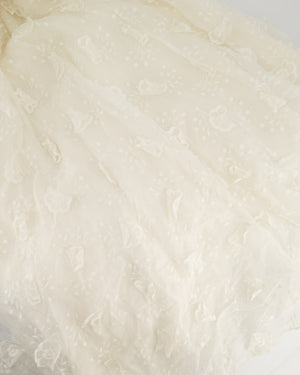 Christian Dior White Long Sleeve Maxi Dress with Floral Appliqué Detail Size FR 36 (UK 8)