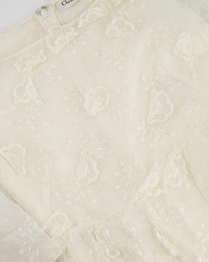 Christian Dior White Long Sleeve Maxi Dress with Floral Appliqué Detail Size FR 36 (UK 8)
