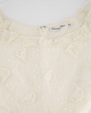 Christian Dior White Long Sleeve Maxi Dress with Floral Appliqué Detail Size FR 36 (UK 8)