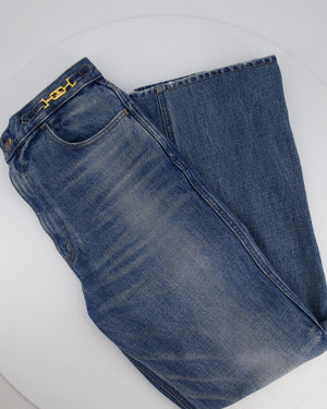 Celine Blue Washed Straight Leg Jeans with Triomphe Chain Waist Detail Size 31
