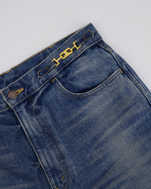 Celine Blue Washed Straight Leg Jeans with Triomphe Chain Waist Detail Size 31