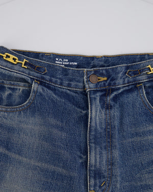 Celine Blue Washed Straight Leg Jeans with Triomphe Chain Waist Detail Size 31