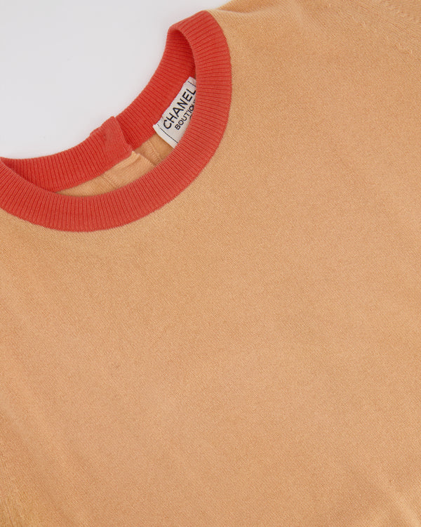 Chanel Peach Short-Sleeve Top with CC Logo Detail Size FR 38/40 (UK 10/12)
