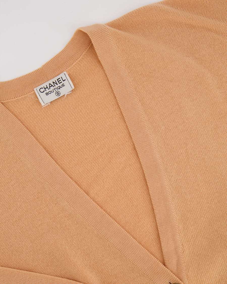 *FIRE PRICE* Chanel Peach Long Cardigan with Gold CC Logo Buttons Size FR 42/44 (UK 14/16)
