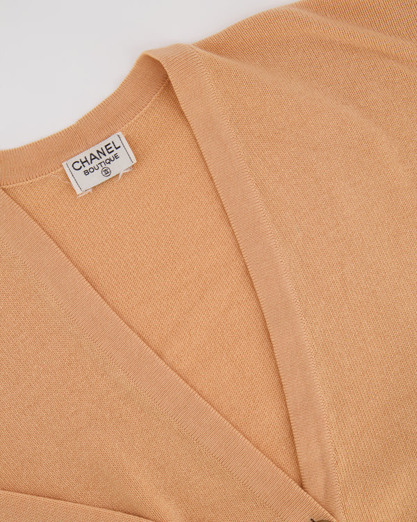 *FIRE PRICE* Chanel Peach Long Cardigan with Gold CC Logo Buttons Size FR 42/44 (UK 14/16)