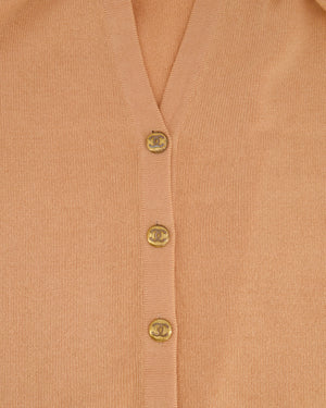 *FIRE PRICE* Chanel Peach Long Cardigan with Gold CC Logo Buttons Size FR 42/44 (UK 14/16)
