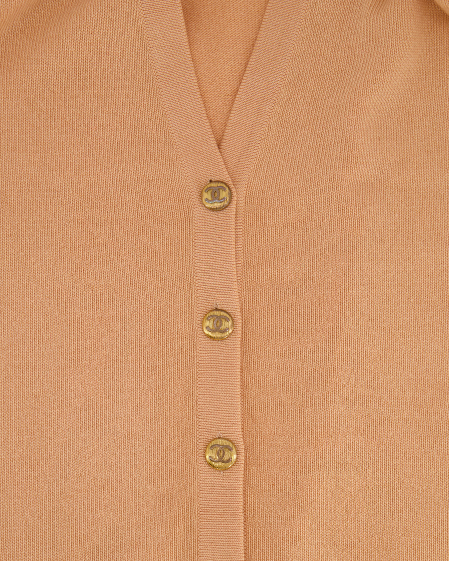 *FIRE PRICE* Chanel Peach Long Cardigan with Gold CC Logo Buttons Size FR 42/44 (UK 14/16)
