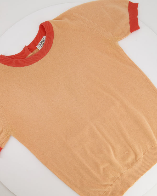 Chanel Peach Short-Sleeve Top with CC Logo Detail Size FR 38/40 (UK 10/12)