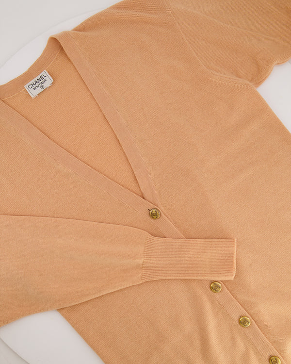 *FIRE PRICE* Chanel Peach Long Cardigan with Gold CC Logo Buttons Size FR 42/44 (UK 14/16)
