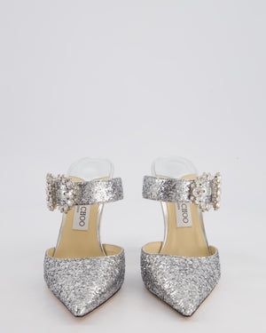 Jimmy Choo Silver Crystal Pointed Toe Mule Heels with Crystal Buckle Detail Size EU 38.5 RRP £850