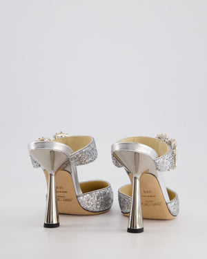 Jimmy Choo Silver Crystal Pointed Toe Mule Heels with Crystal Buckle Detail Size EU 38.5 RRP £850