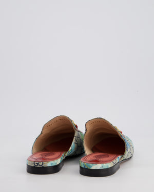Gucci Sky Blue Floral Princetown Mules In Monogram Canvas Size EU 38.5
