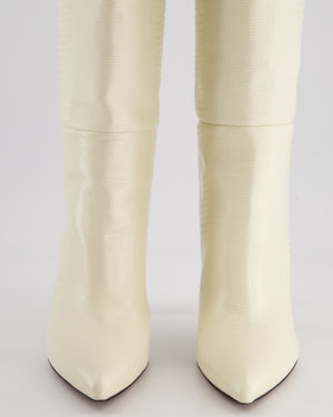Paris Texas Cream Lizard Embossed Calfskin Knee High Boots Size EU 39
