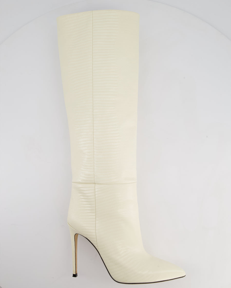 Paris Texas Cream Lizard Embossed Calfskin Knee High Boots Size EU 39