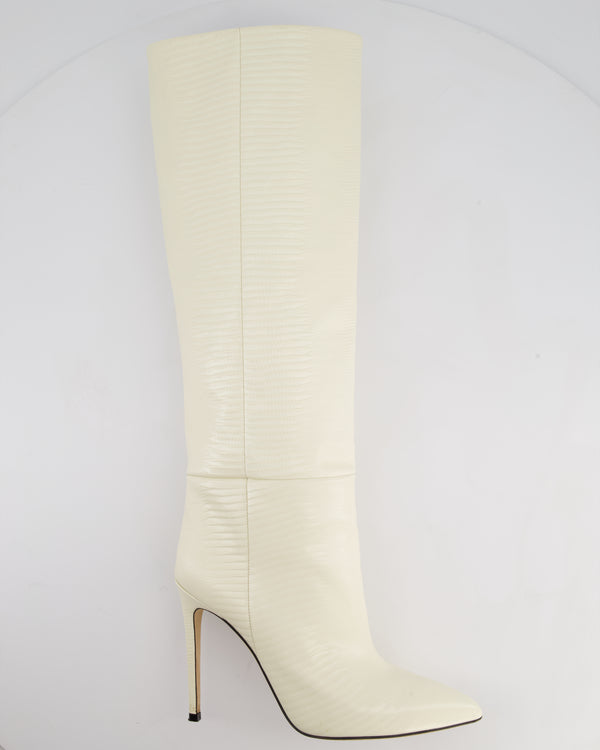 Paris Texas Cream Lizard Embossed Calfskin Knee High Boots Size EU 39