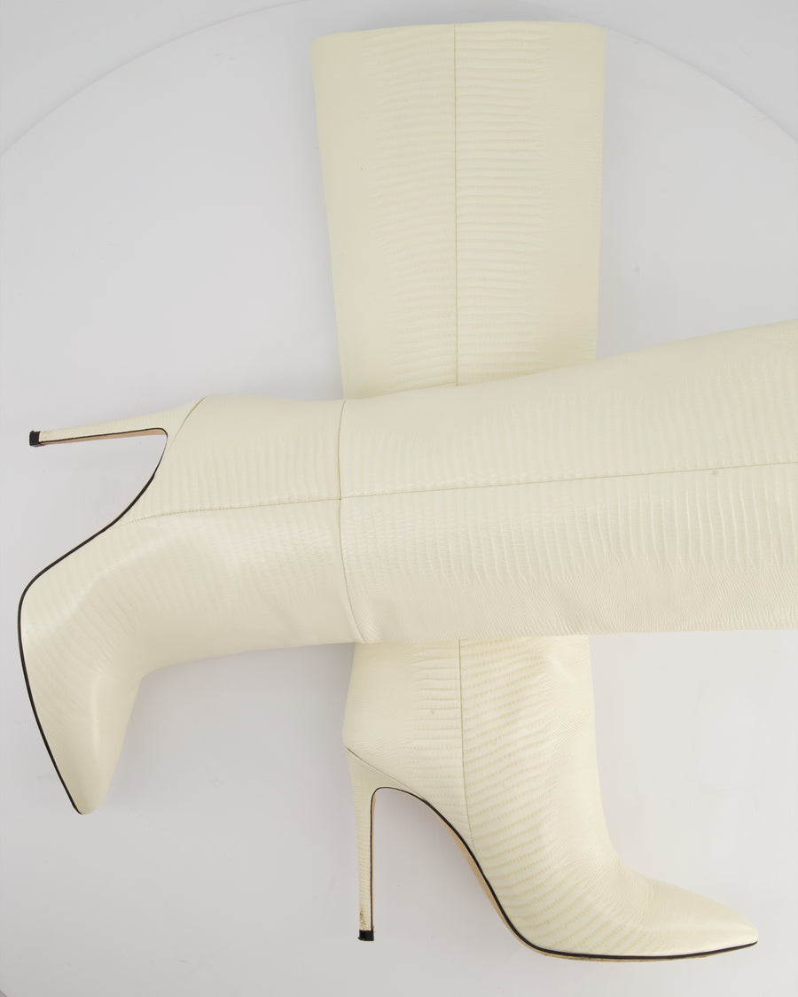 Paris Texas Cream Lizard Embossed Calfskin Knee High Boots Size EU 39