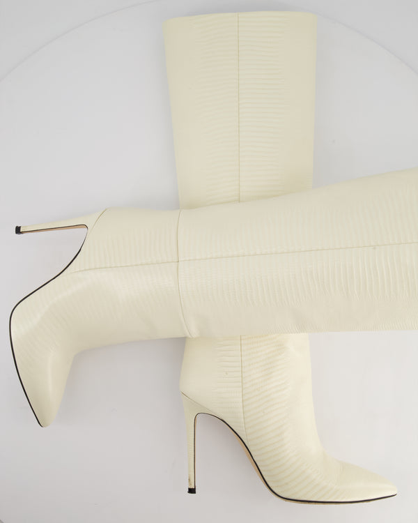 Paris Texas Cream Lizard Embossed Calfskin Knee High Boots Size EU 39